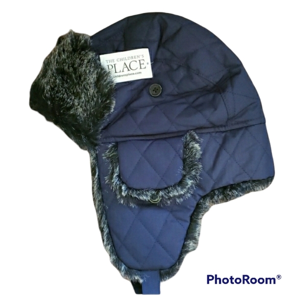 The Children's Place Other - The Children’s Place Navy Blue Quilted Faux Fur Winter Trapper Hat